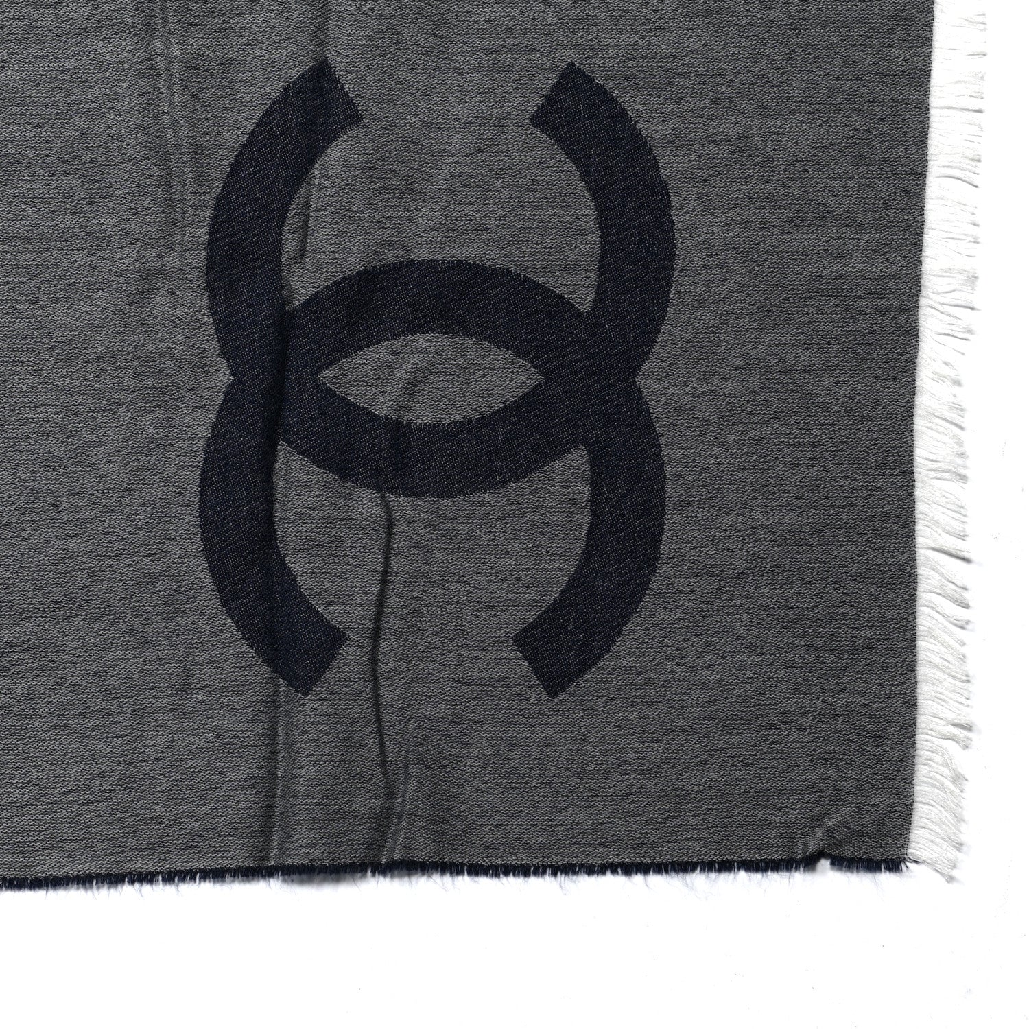 Chanel Cashmere CC Logo Stole Navy Grey 2 of 4