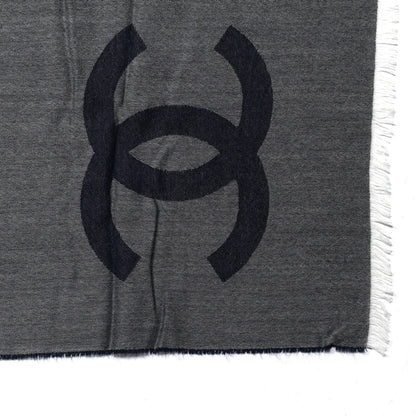 Chanel Cashmere CC Logo Stole Navy Grey 2 of 4