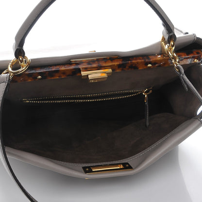 Fendi Vitello Seta Suede Plexiglass Tortoise Large Peekaboo Iconic Satchel Asfalto Marrone 6 of 8