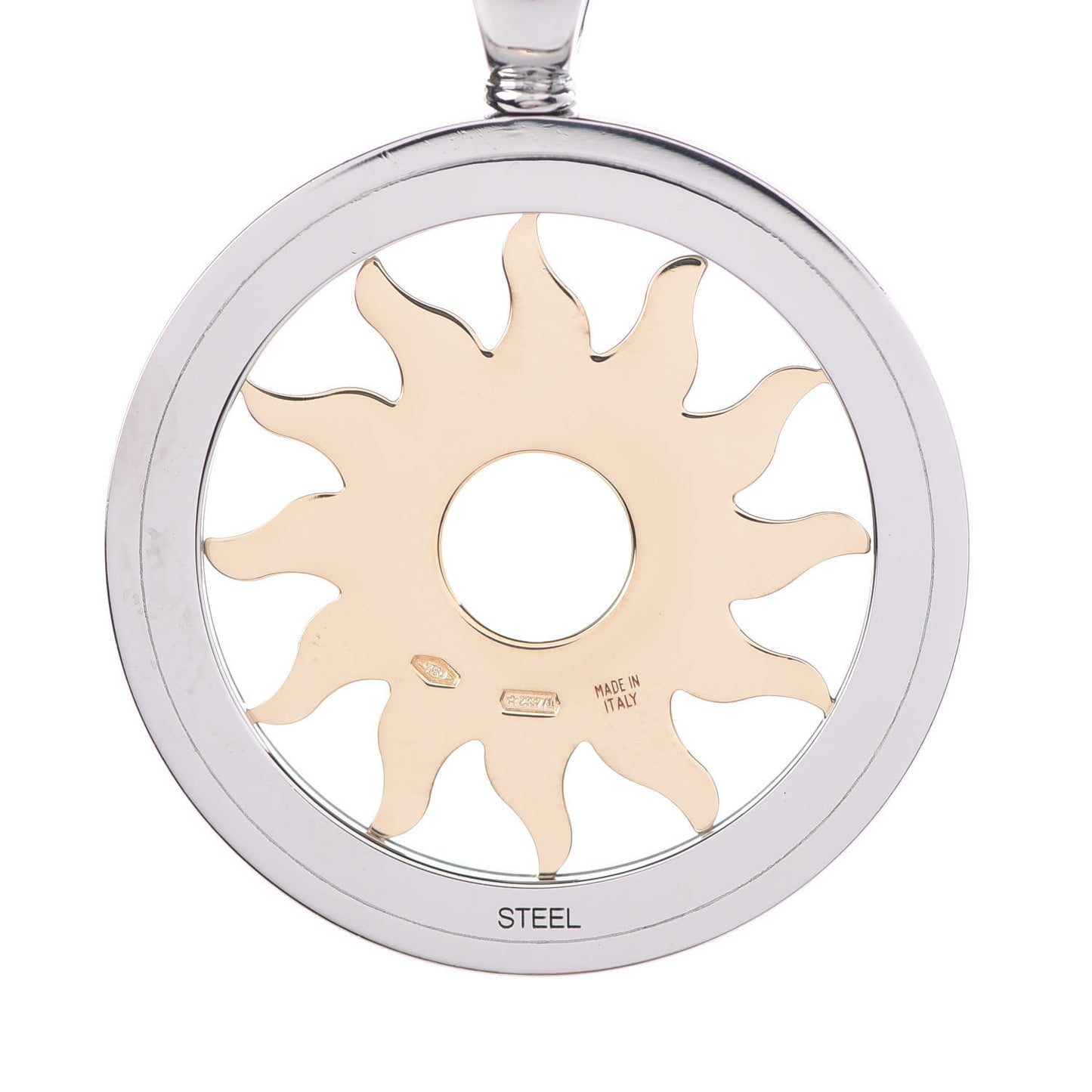 18K Yellow Gold Stainless Steel Tondo Sun Pendant Necklace