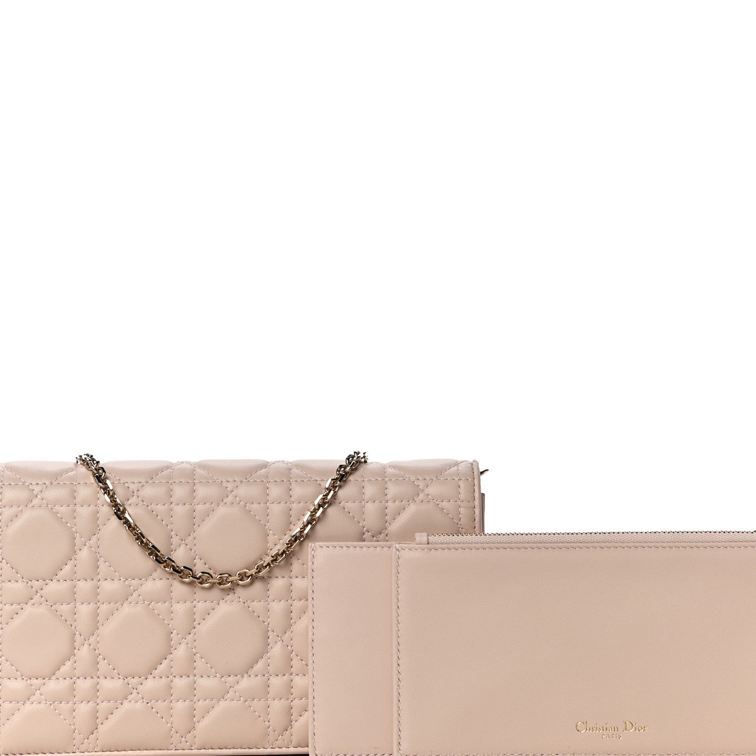 Christian Dior Lambskin Cannage Lady Dior Chain Wallet Beige 7 of 16