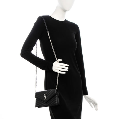 Saint Laurent Grain De Poudre Matelasse Chevron Monogram Envelope Chain Wallet Black 2 of 7