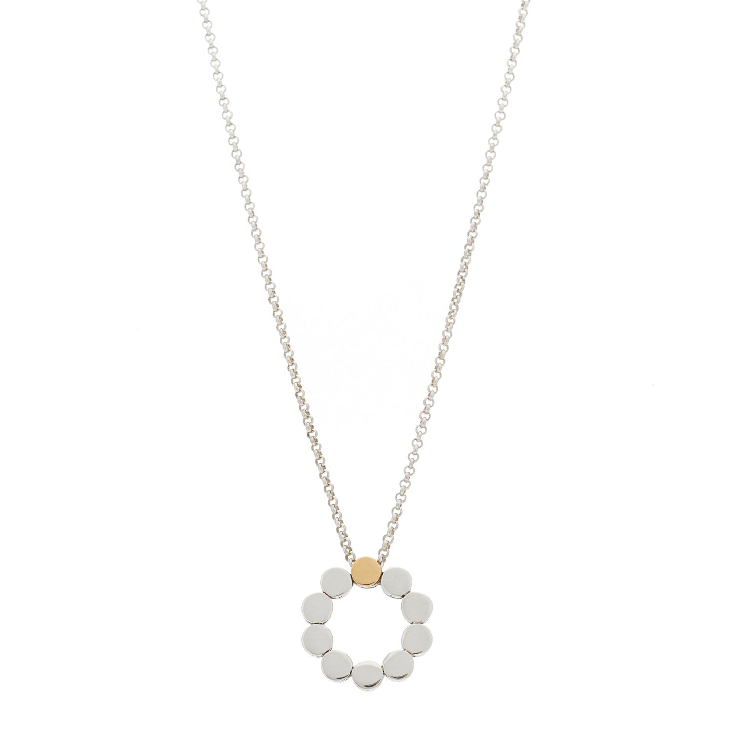 Sterling Silver 18K White Yellow Gold Circle Dot Pendant Necklace