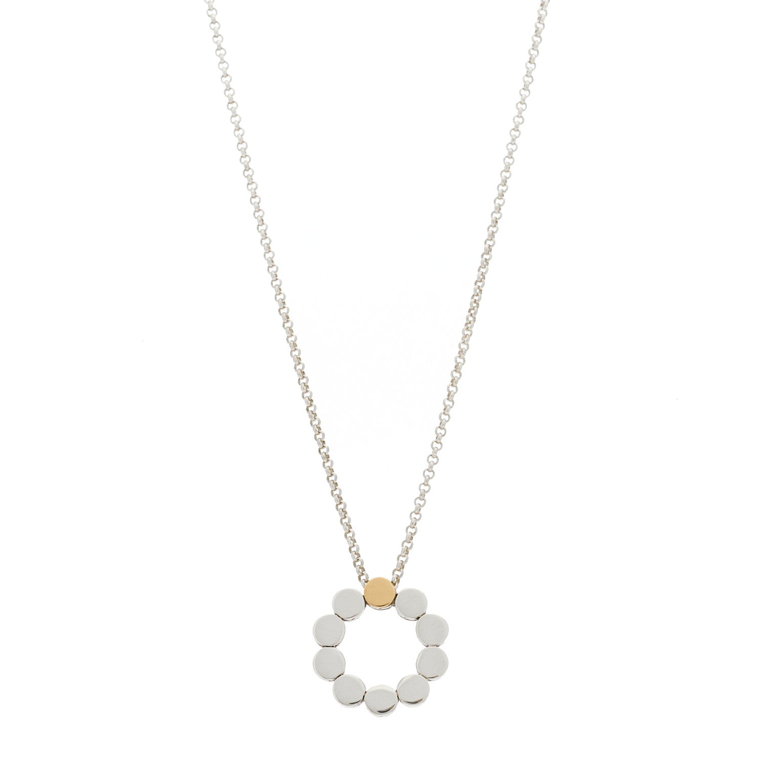 John Hardy Sterling Silver 18K White Yellow Gold Circle Dot Pendant Necklace 1 of 5