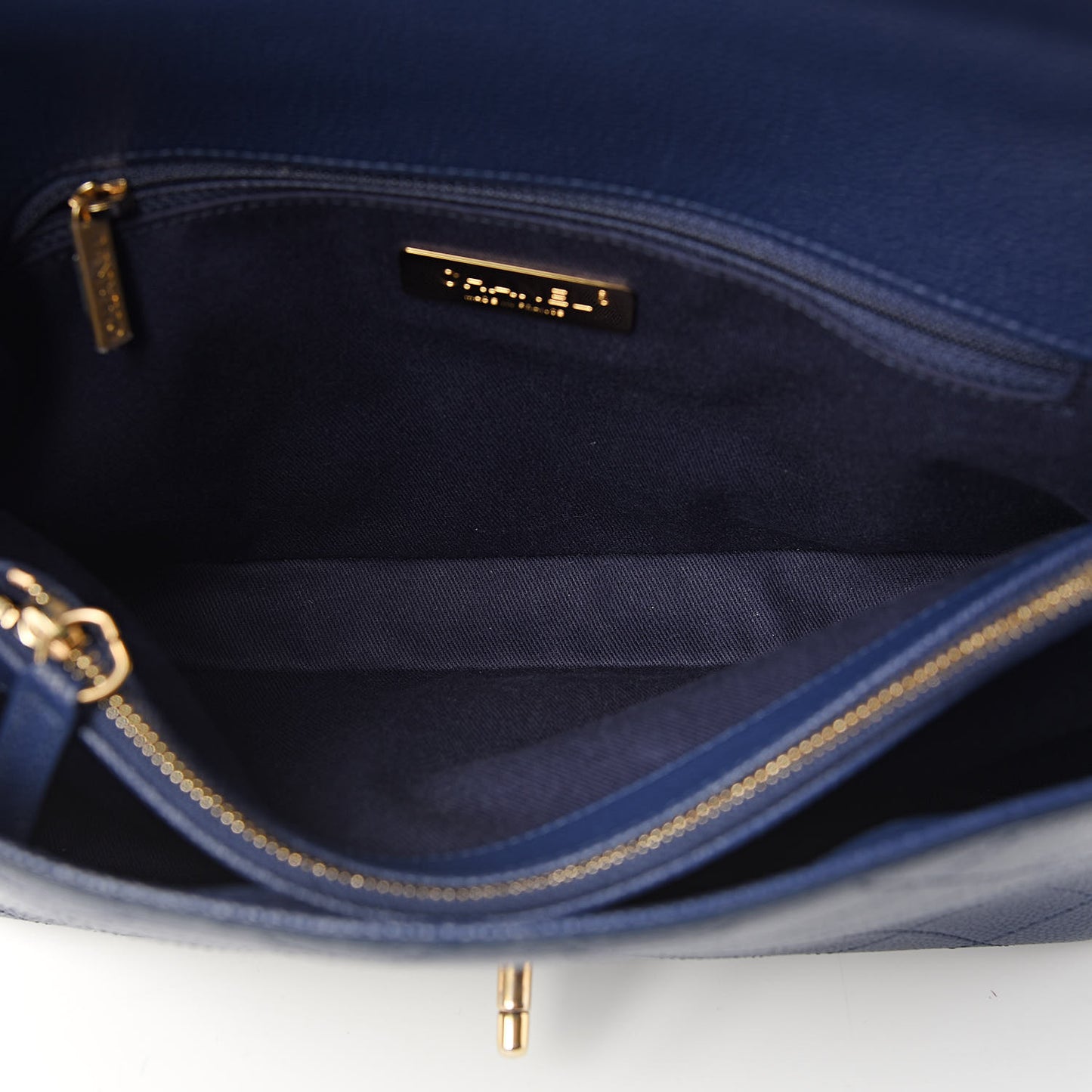 Grained Calfskin Stitched Flap Navy Blue