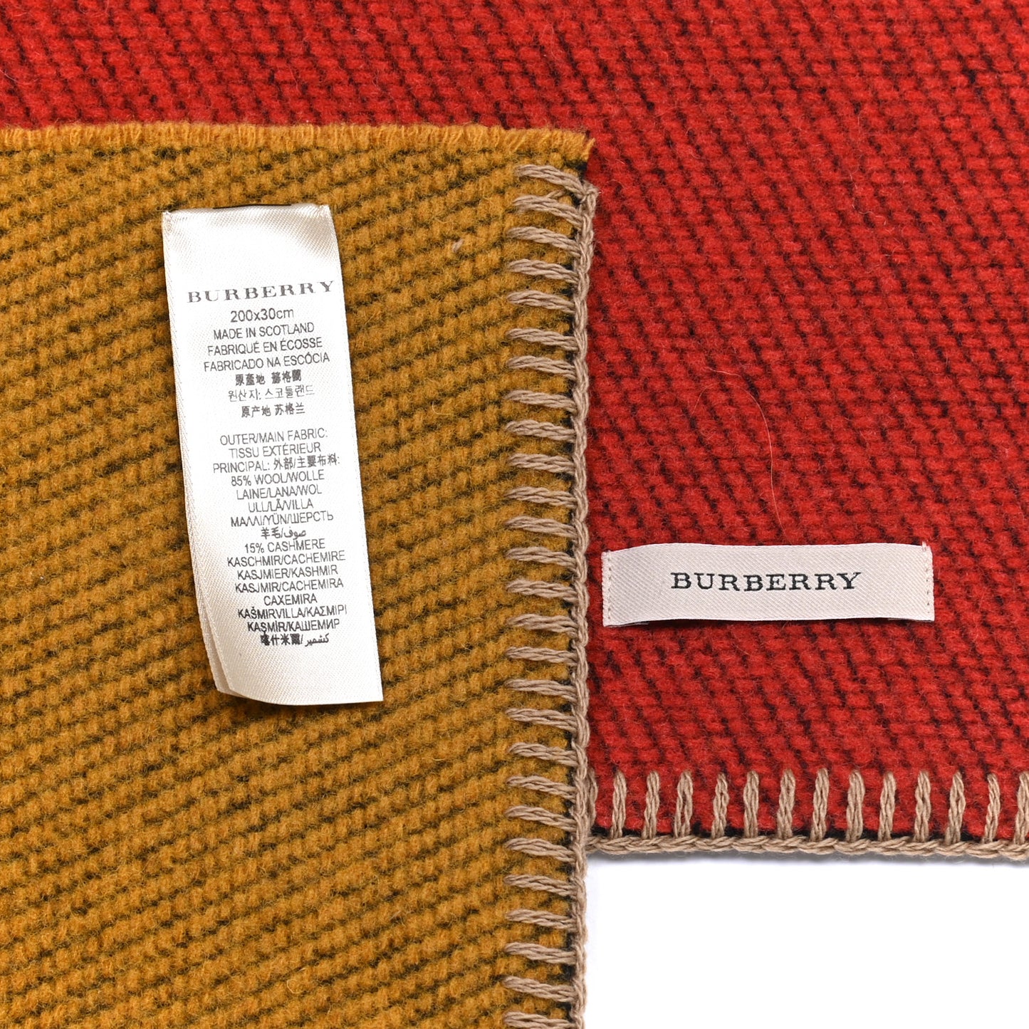 Wool Cashmere House Check Color Block Scarf Saffron