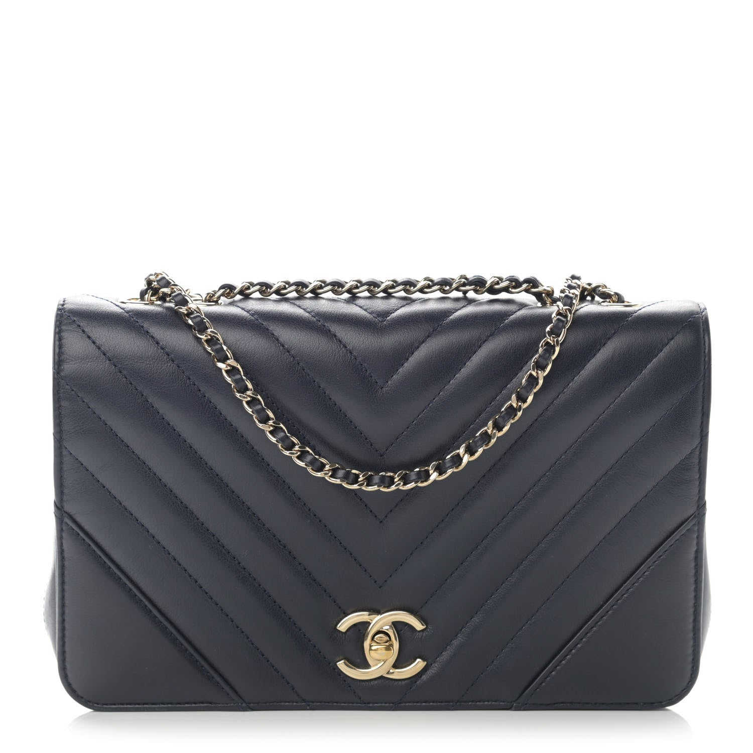 Chanel Calfskin Chevron Quilted Small Statement Flap Navy 1 of 15
