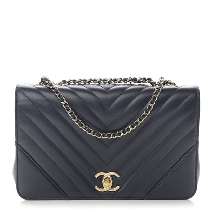 Chanel Calfskin Chevron Quilted Small Statement Flap Navy 1 of 15