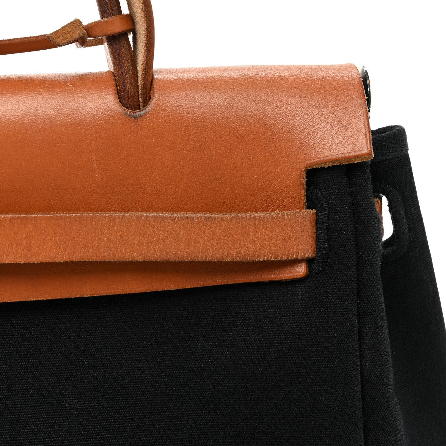 Hermes Toile Vache Calfskin Herbag 30 PM Black Natural 16 of 17