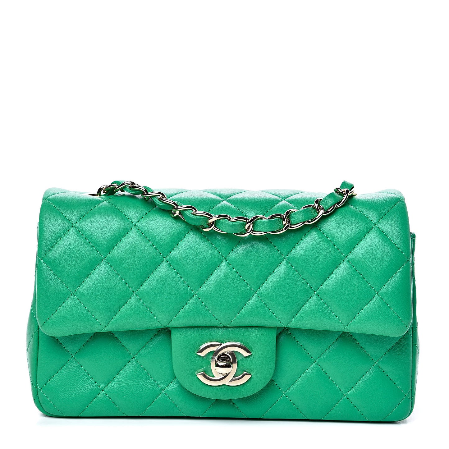 Lambskin Quilted Mini Rectangular Flap Green