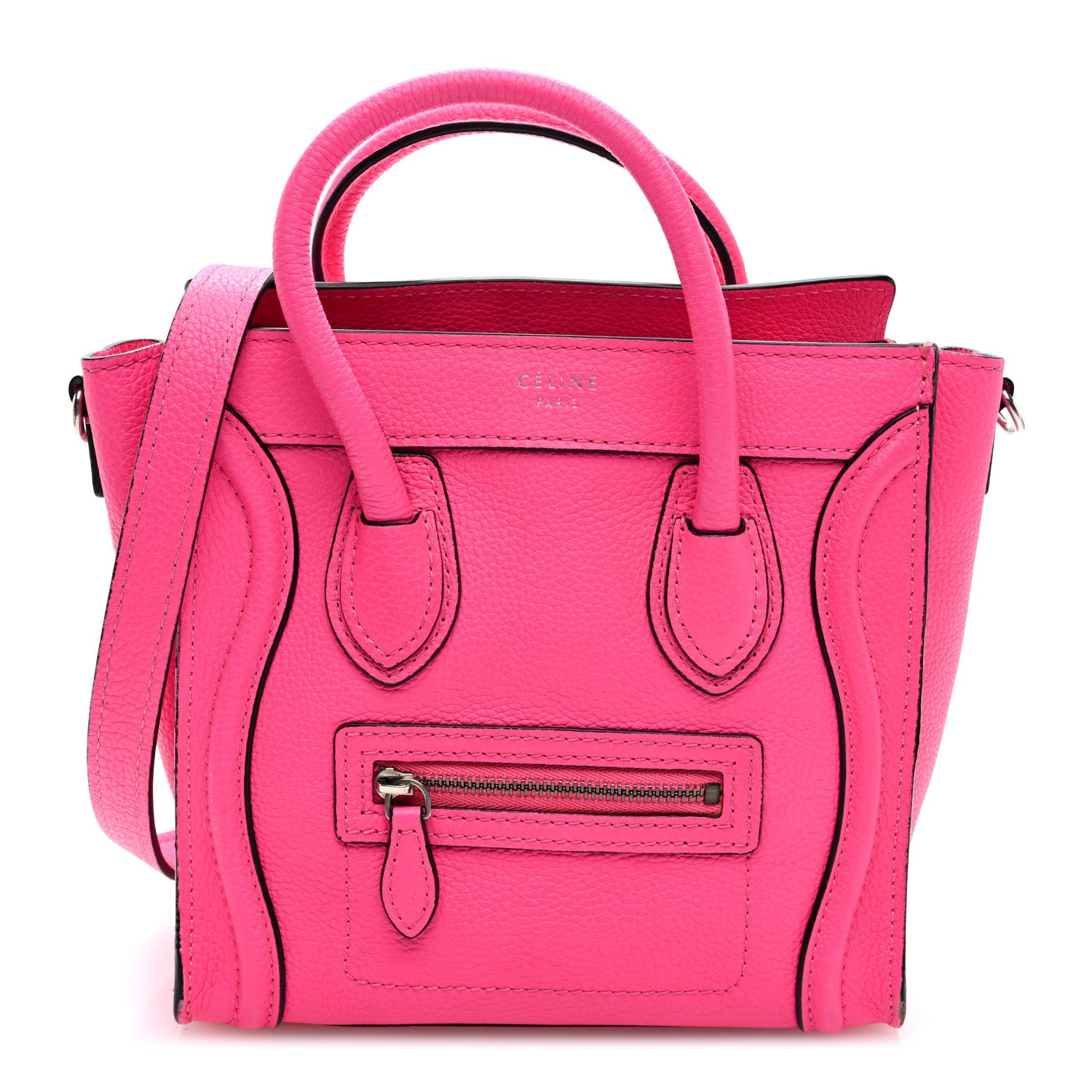 Celine Drummed Calfskin Nano Luggage Fluo Pink 1 of 10