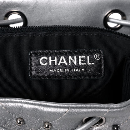 Chanel Metallic Lambskin Chevron Quilted Studded Stud Wars Backpack Silver 5 of 12