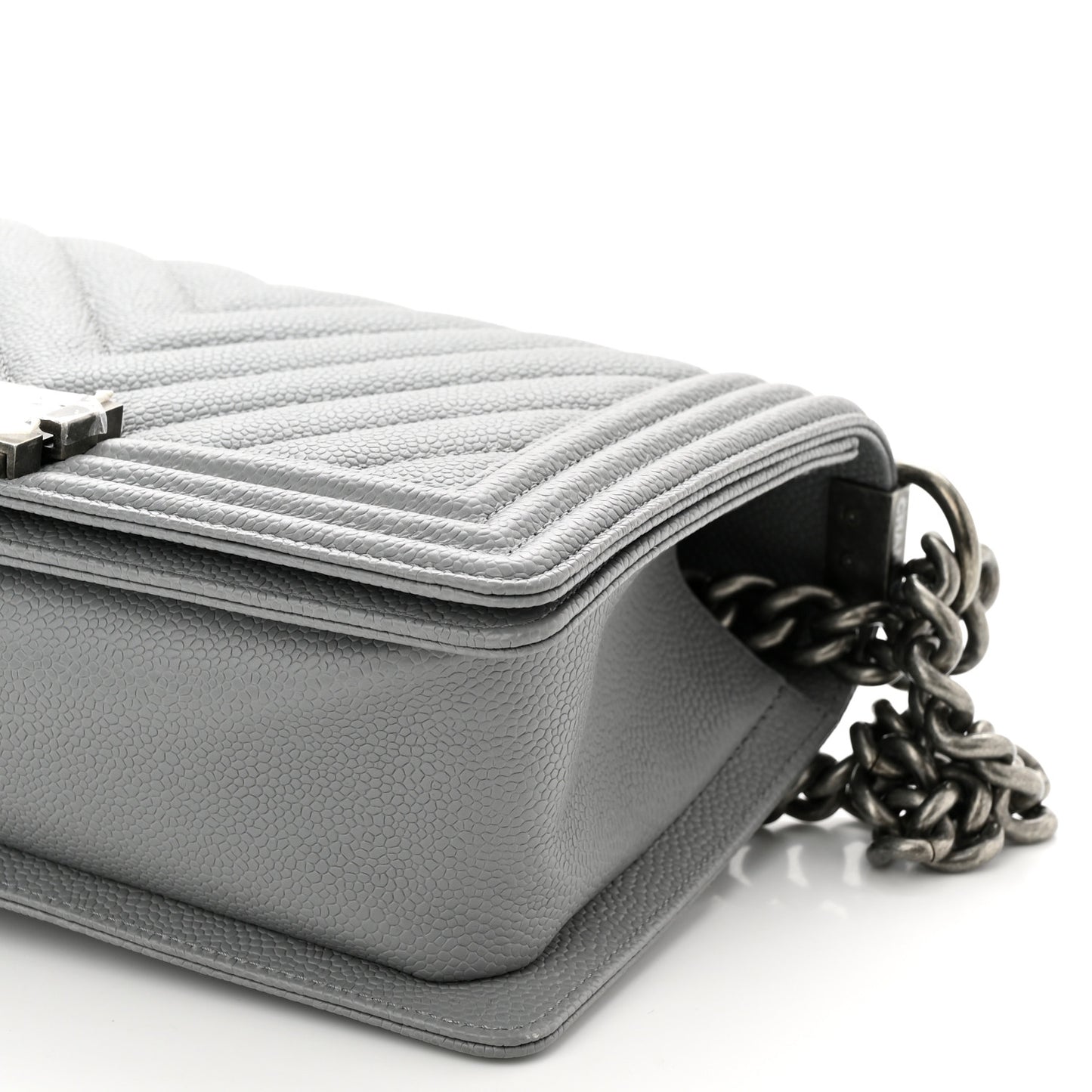 Caviar Chevron Quilted Medium Boy Flap Grey