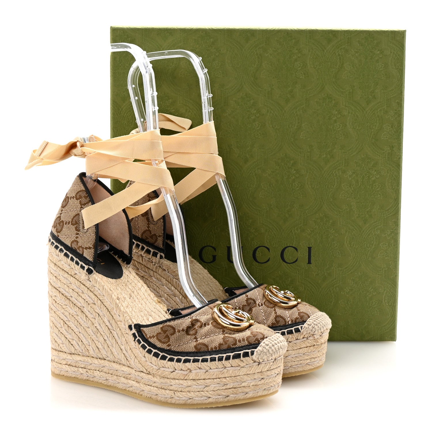 Gucci Monogram Matelasse GG Marmont Ankle Wrap Platform 35/120mm Espadrille Wedges 35.5 Beige Ebony Black Sand Storm 9 of 9