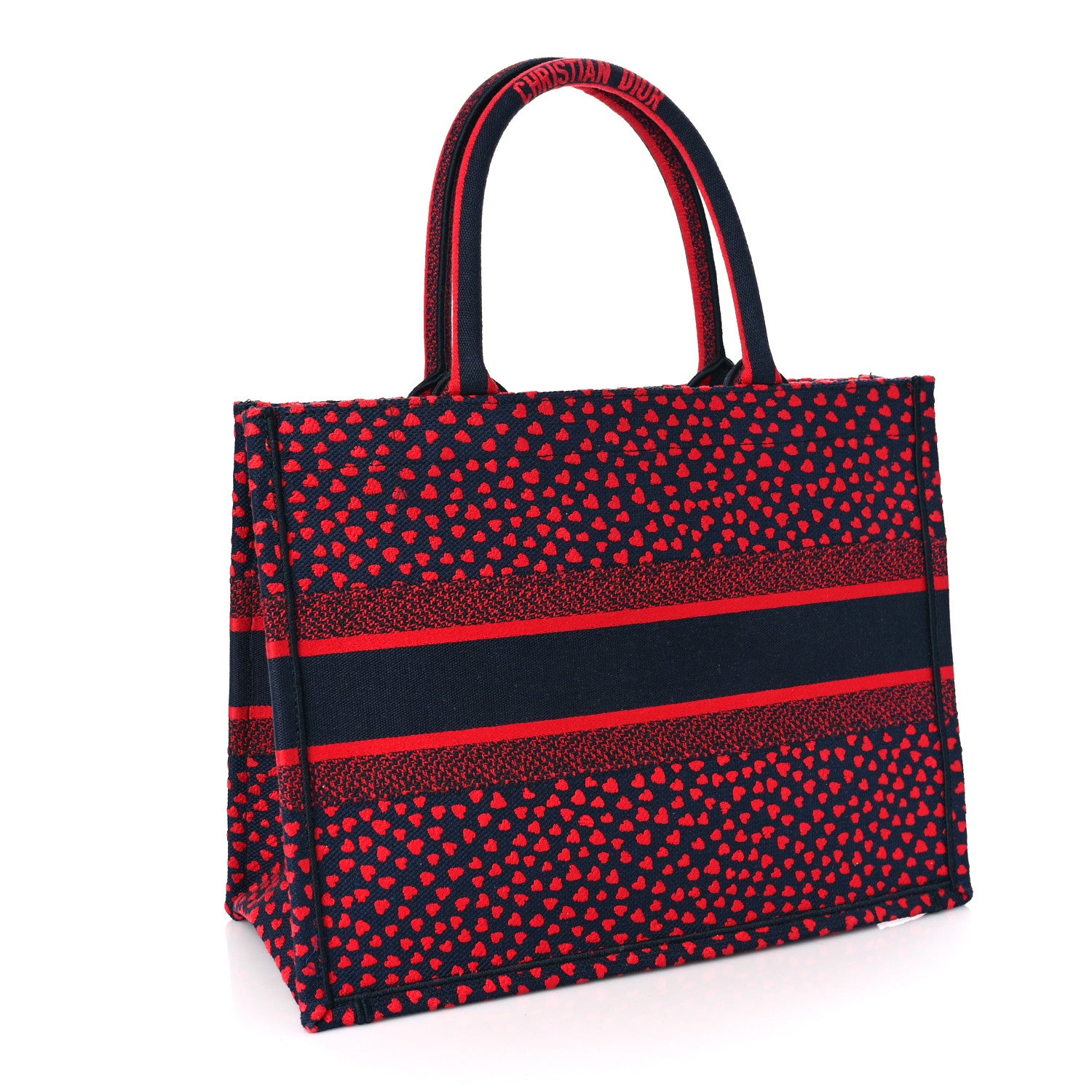 Christian Dior Canvas Embroidered Pop Heart I Love Paris Medium Book Tote Red Multicolor 3 of 10