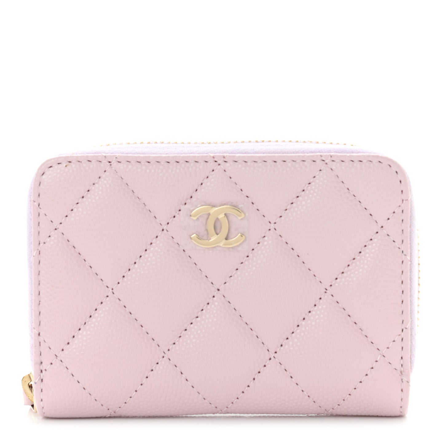 Caviar Quilted Zip Coin Purse Wallet Pink
