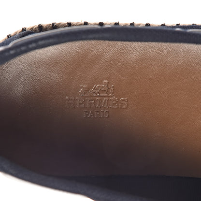 Hermes Cotton Canvas Mens Optimiste Moccasin Loafers 43 Navy 6 of 8