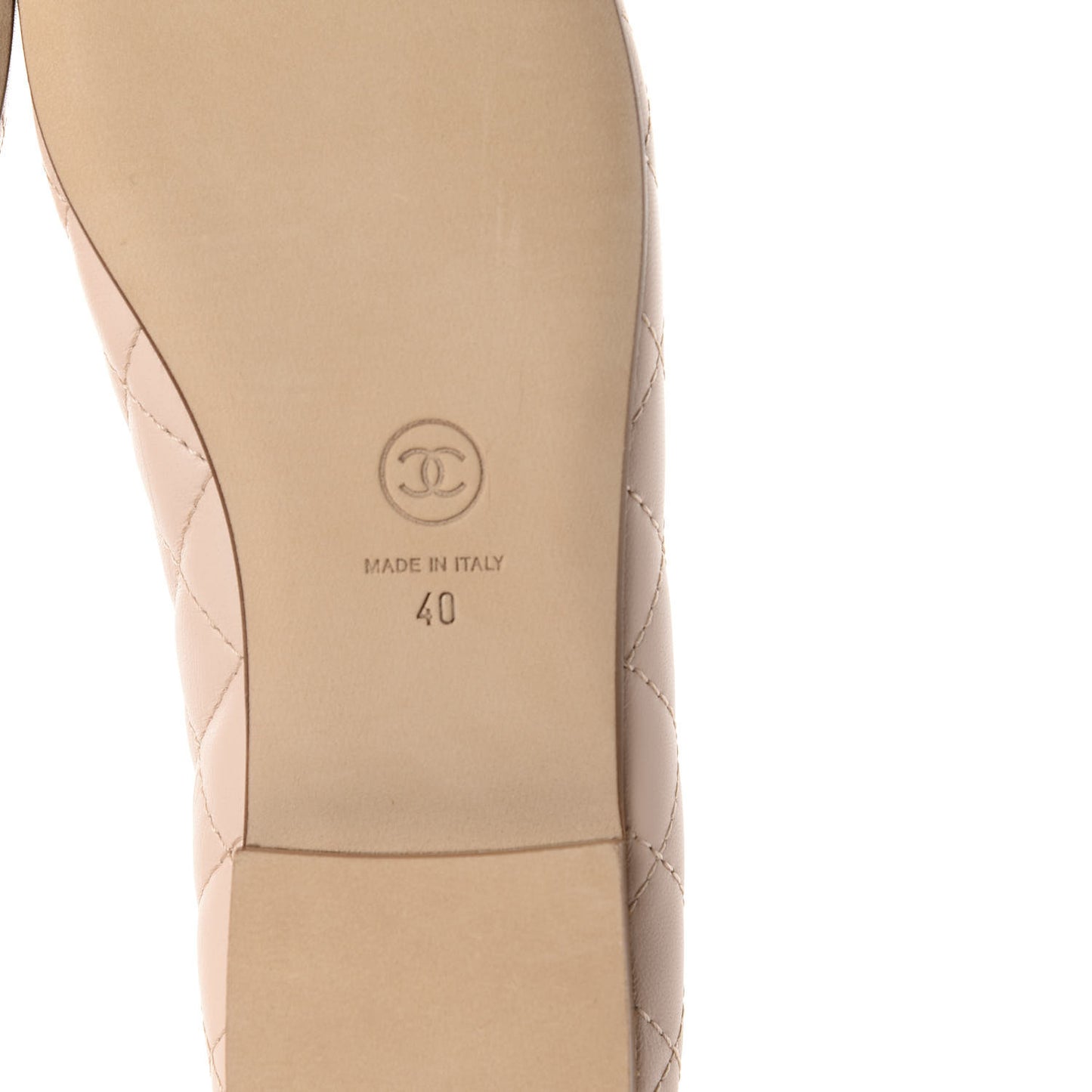 Lambskin Quilted Cap Toe Ballerina Flats 40 Beige