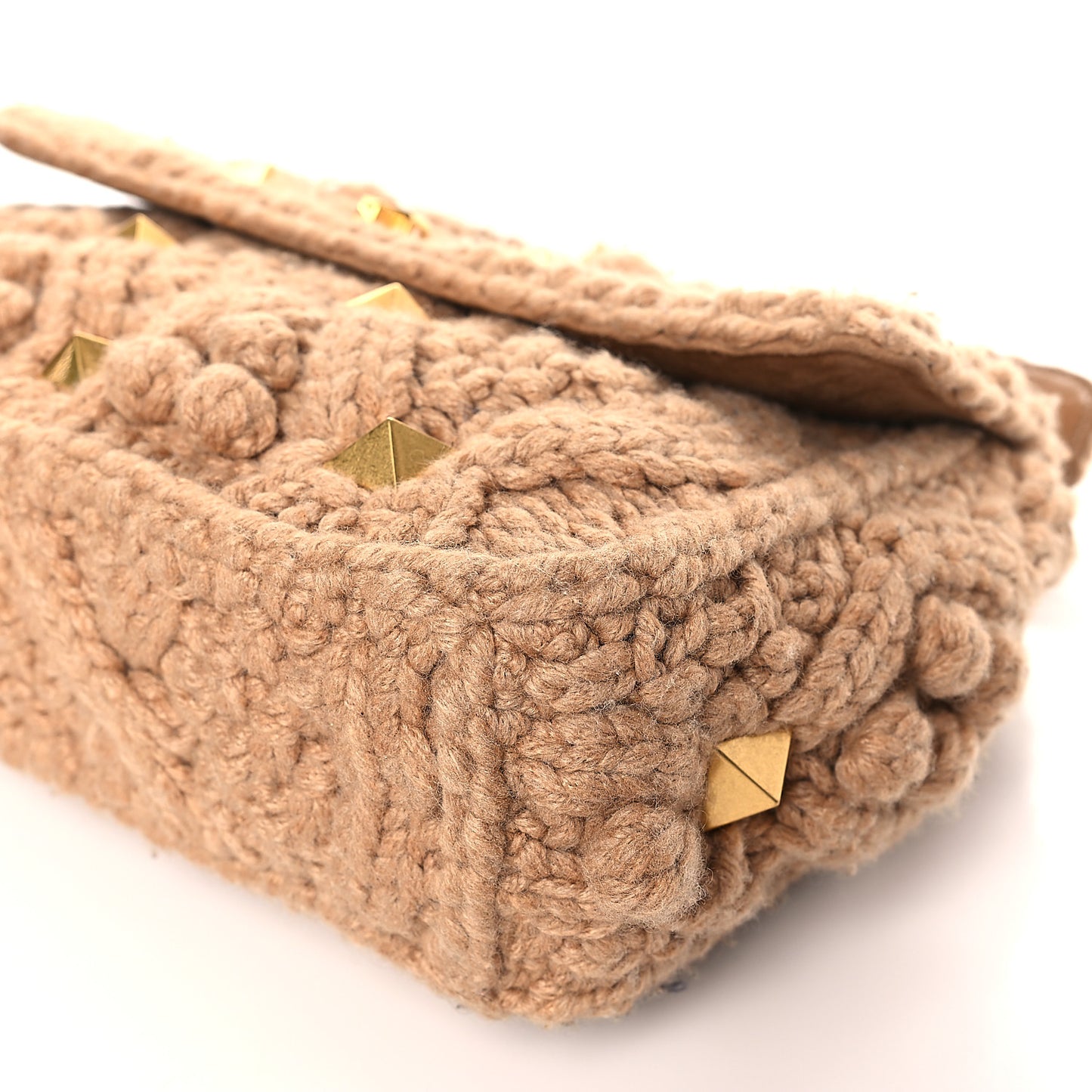 Cashmere Large Roman Stud Shoulder Bag Beige