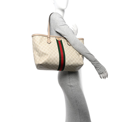 Gucci GG Supreme Monogram Textured Dollar Calfskin Web Medium Ophidia Shopping Tote Beige Mystic White Oatmeal 2 of 11