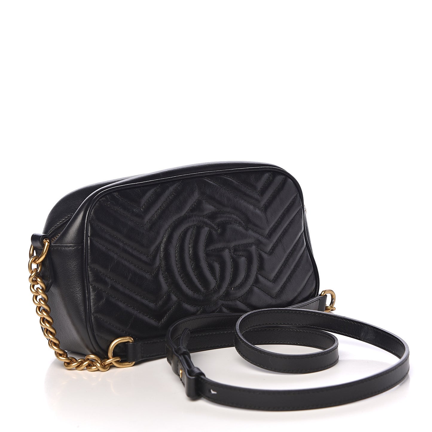 Calfskin Matelasse Small GG Marmont Chain Shoulder Bag Black