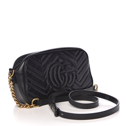 Gucci Calfskin Matelasse Small GG Marmont Chain Shoulder Bag Black 3 of 14