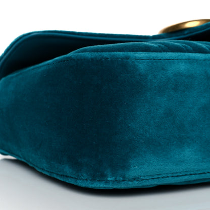 Gucci Velvet Matelasse Small GG Marmont Shoulder Bag Pavone Cyan 9 of 10
