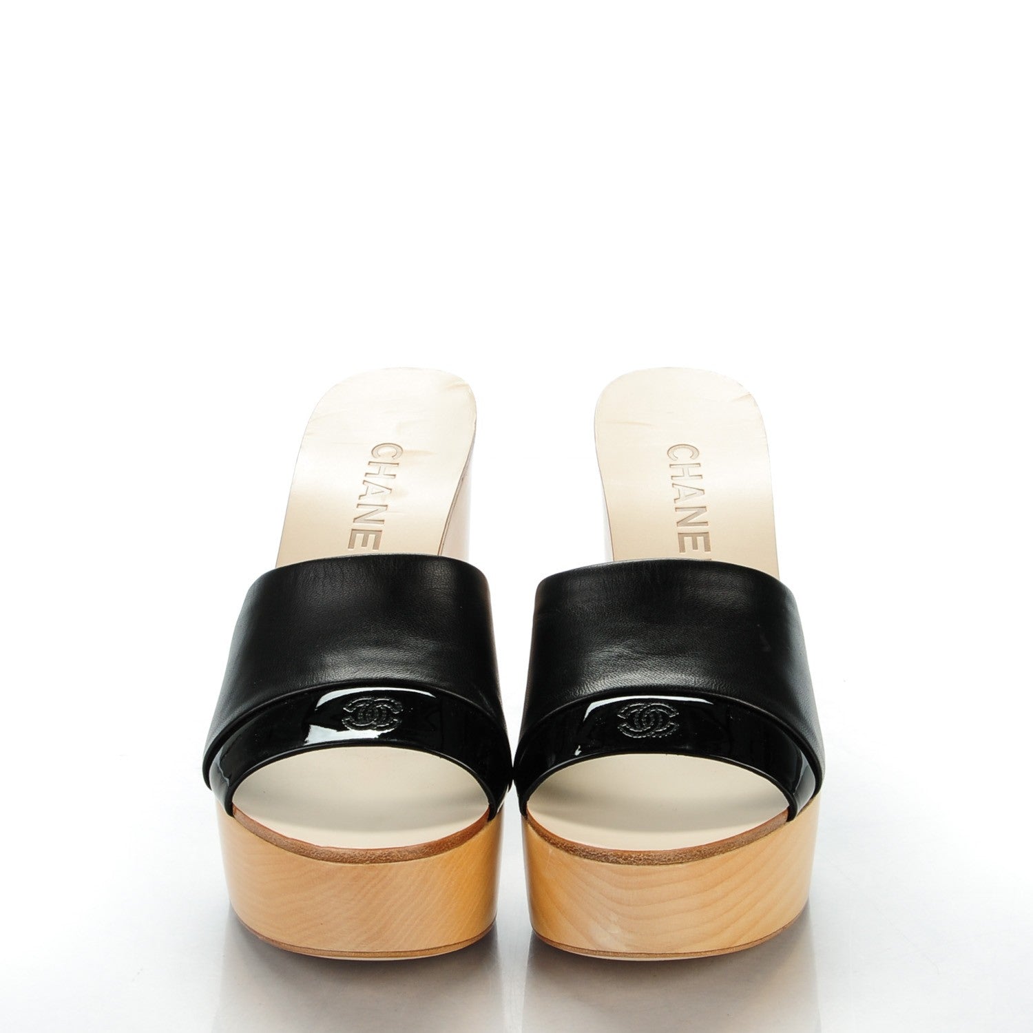 Chanel Calfskin Patent Wood CC Mules 37 Black 2 of 7