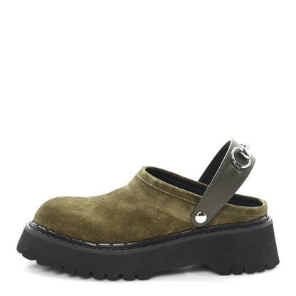 Gucci Suede Womens Horsebit Platform Mules 36 Dark Green 1 of 11