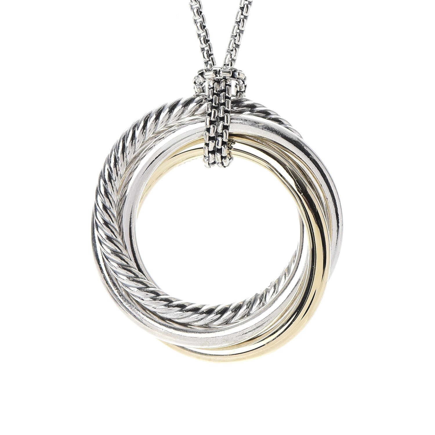 David Yurman Sterling Silver 14K Yellow Gold 37mm Crossover Pendant Necklace 4 of 5