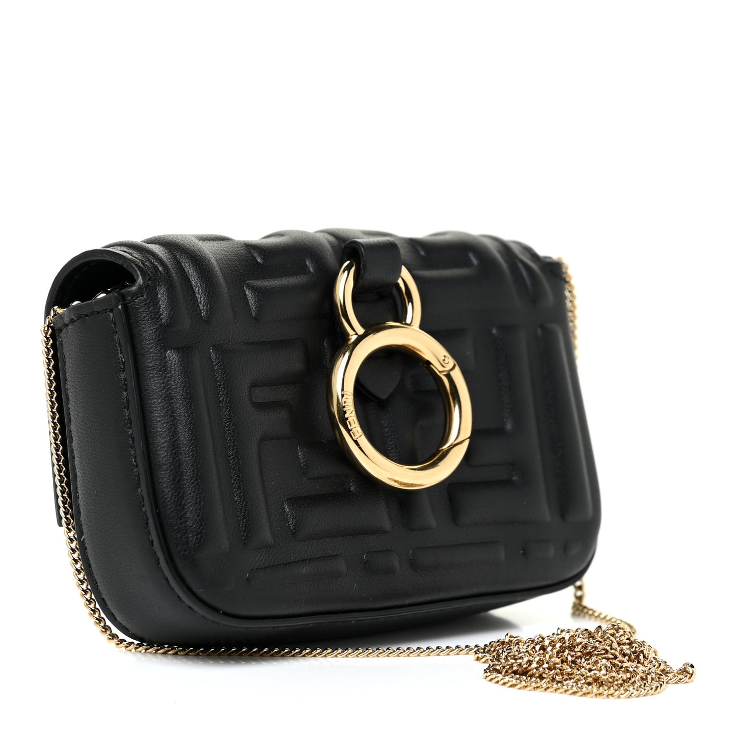 Nappa Matisse FF Embossed Nano Baguette Charm Black