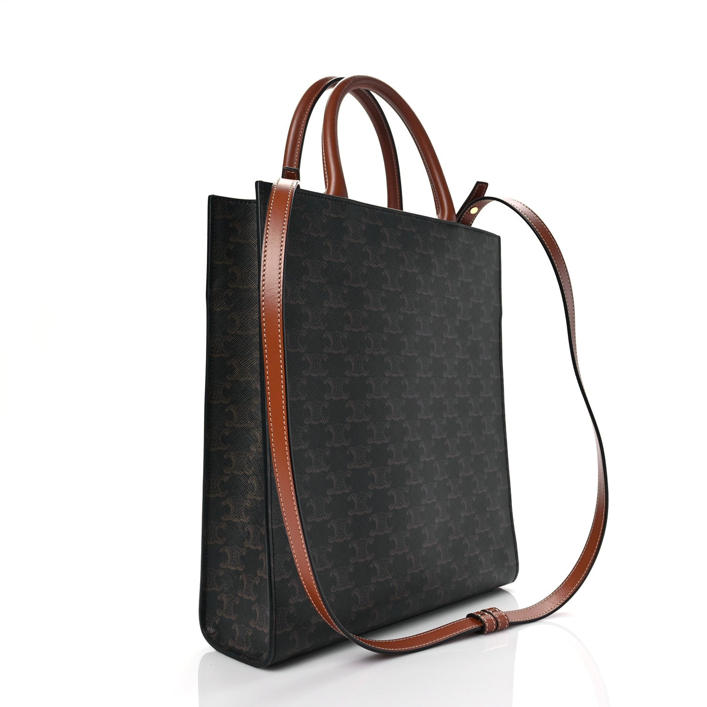 Triomphe Canvas Calfskin Small Vertical Cabas Tan