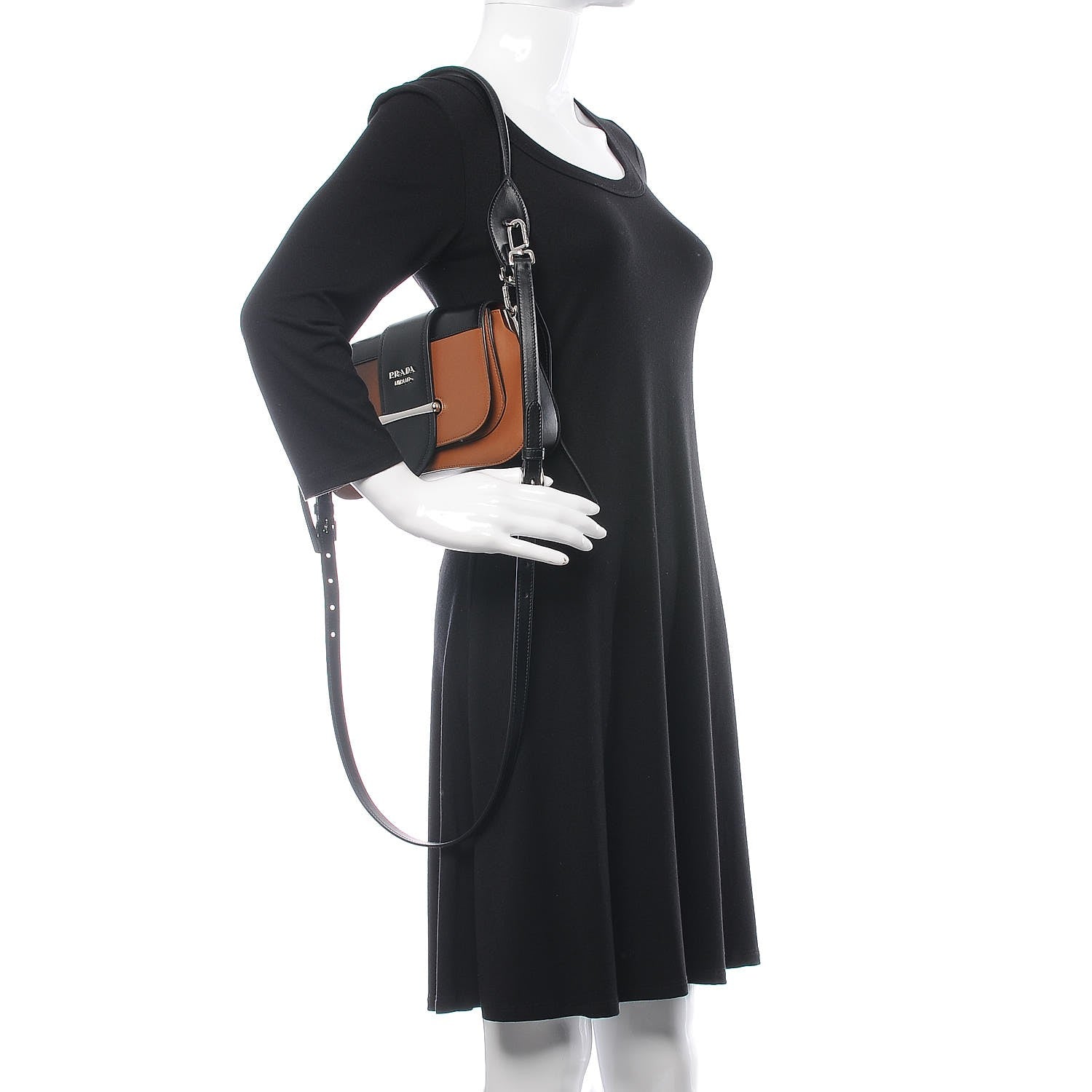 Prada City Calfskin Sidonie Shoulder Bag Black Cognac 3 of 8