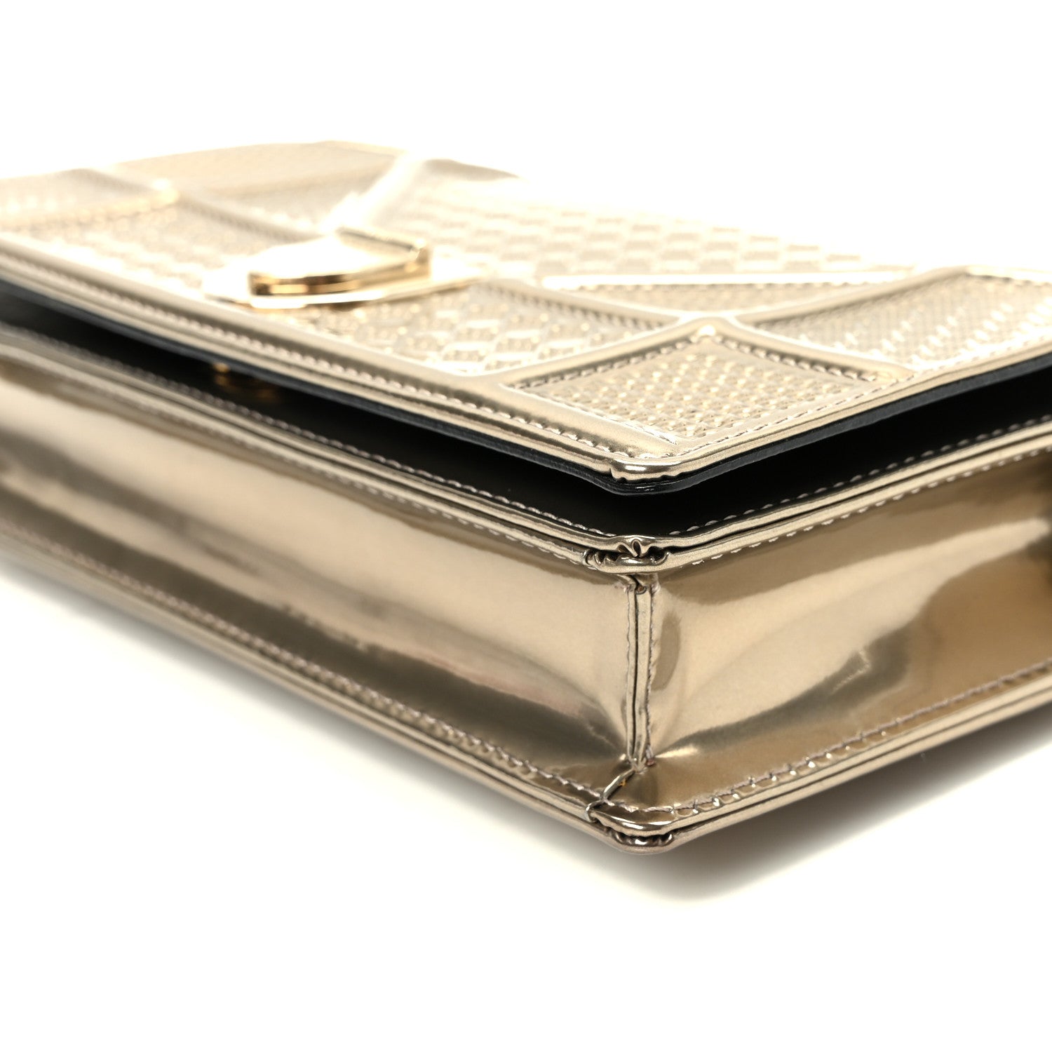 Christian Dior Metallic Patent Micro-Cannage Diorama Wallet on Chain Pouch Gold 9 of 9