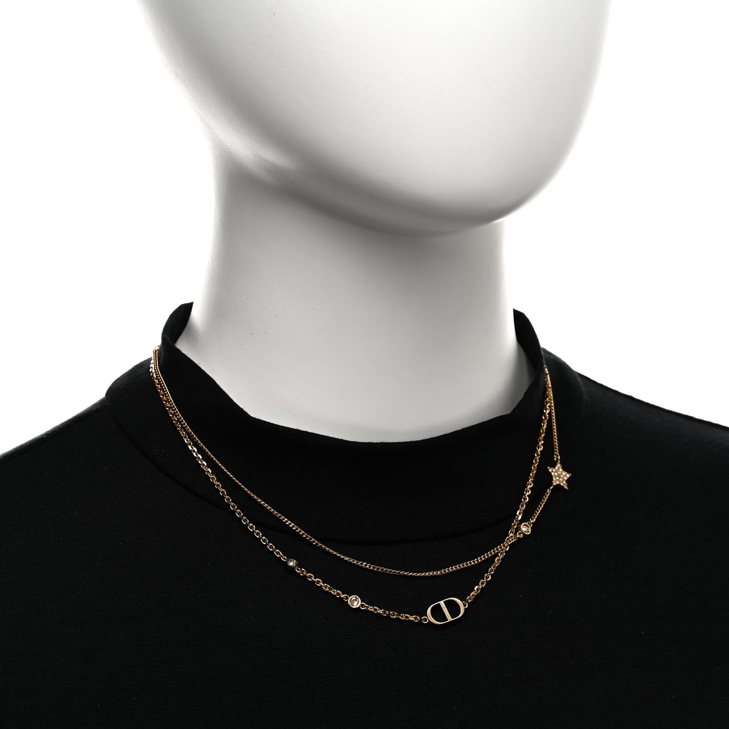 Metal Crystal Petit CD Double Necklace Gold