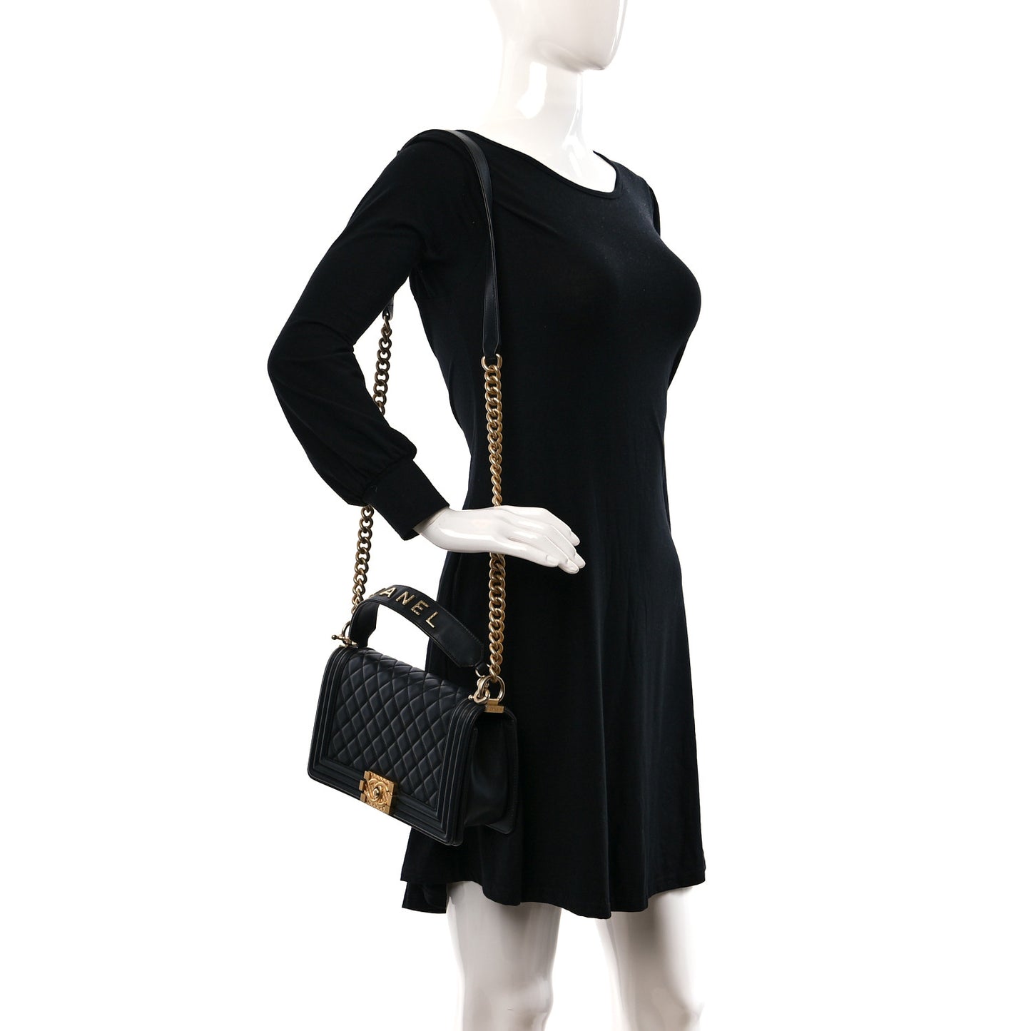 Calfskin Medium Boy Logo Top Handle Flap Black