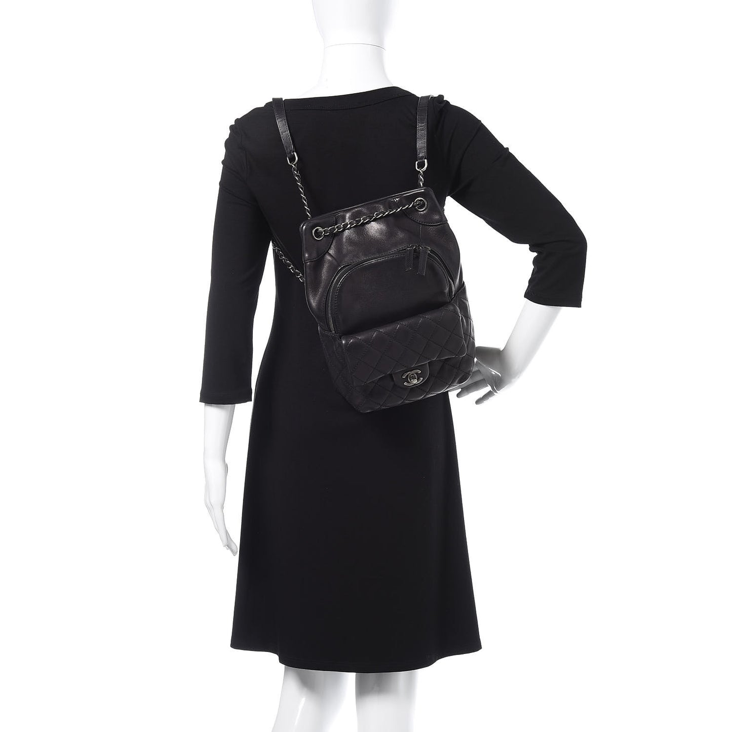 Lambskin Quilted Drawstring Backpack Black