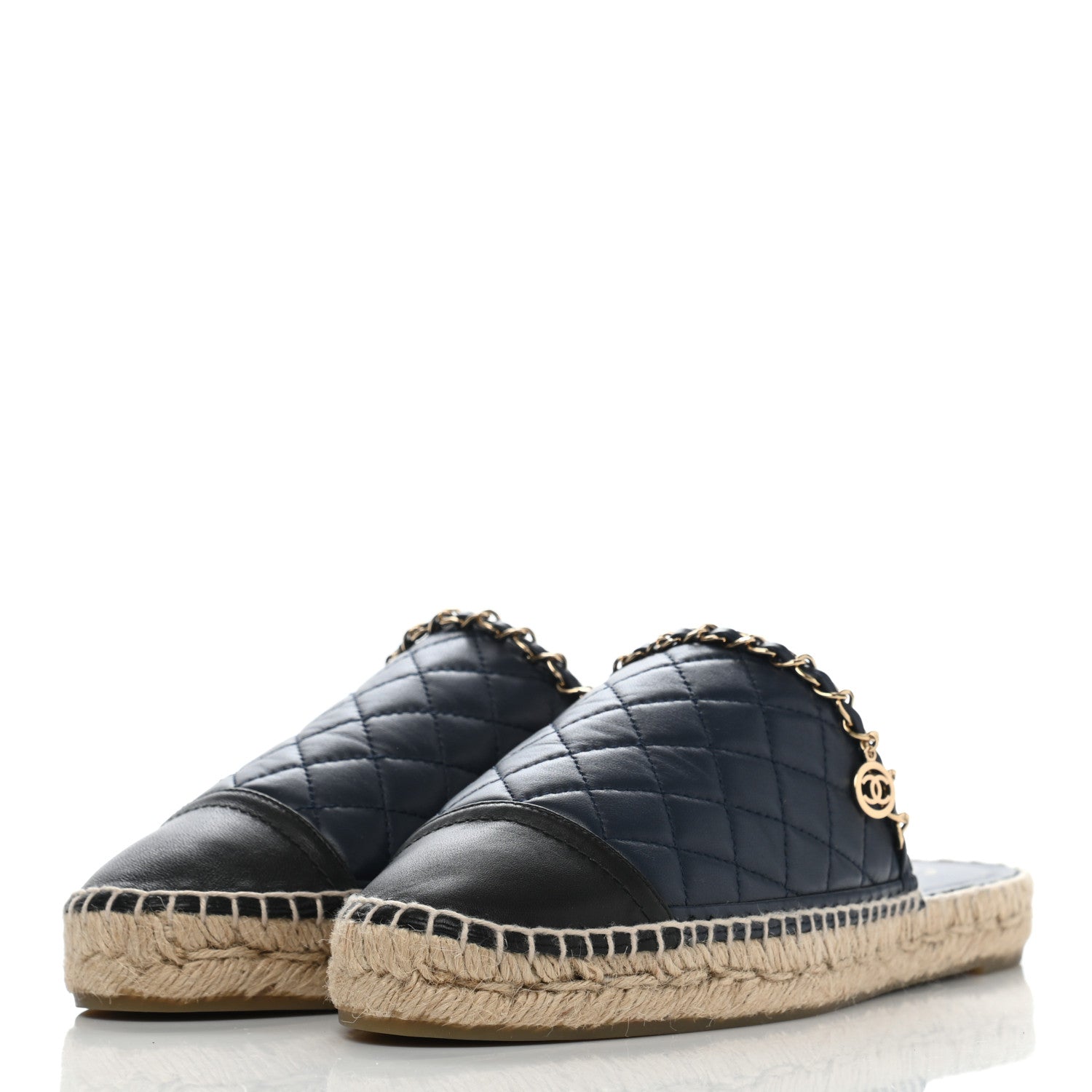 Chanel Lambskin Grosgrain Quilted CC Chain Espadrille Mules 41 Black 3 of 10