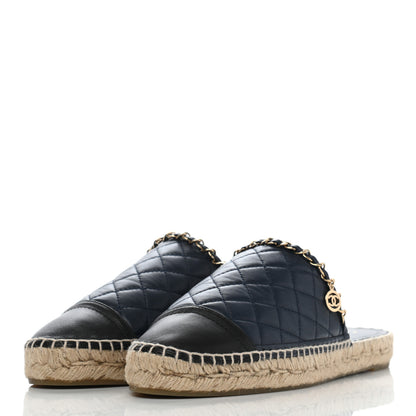 Chanel Lambskin Grosgrain Quilted CC Chain Espadrille Mules 41 Black 3 of 10