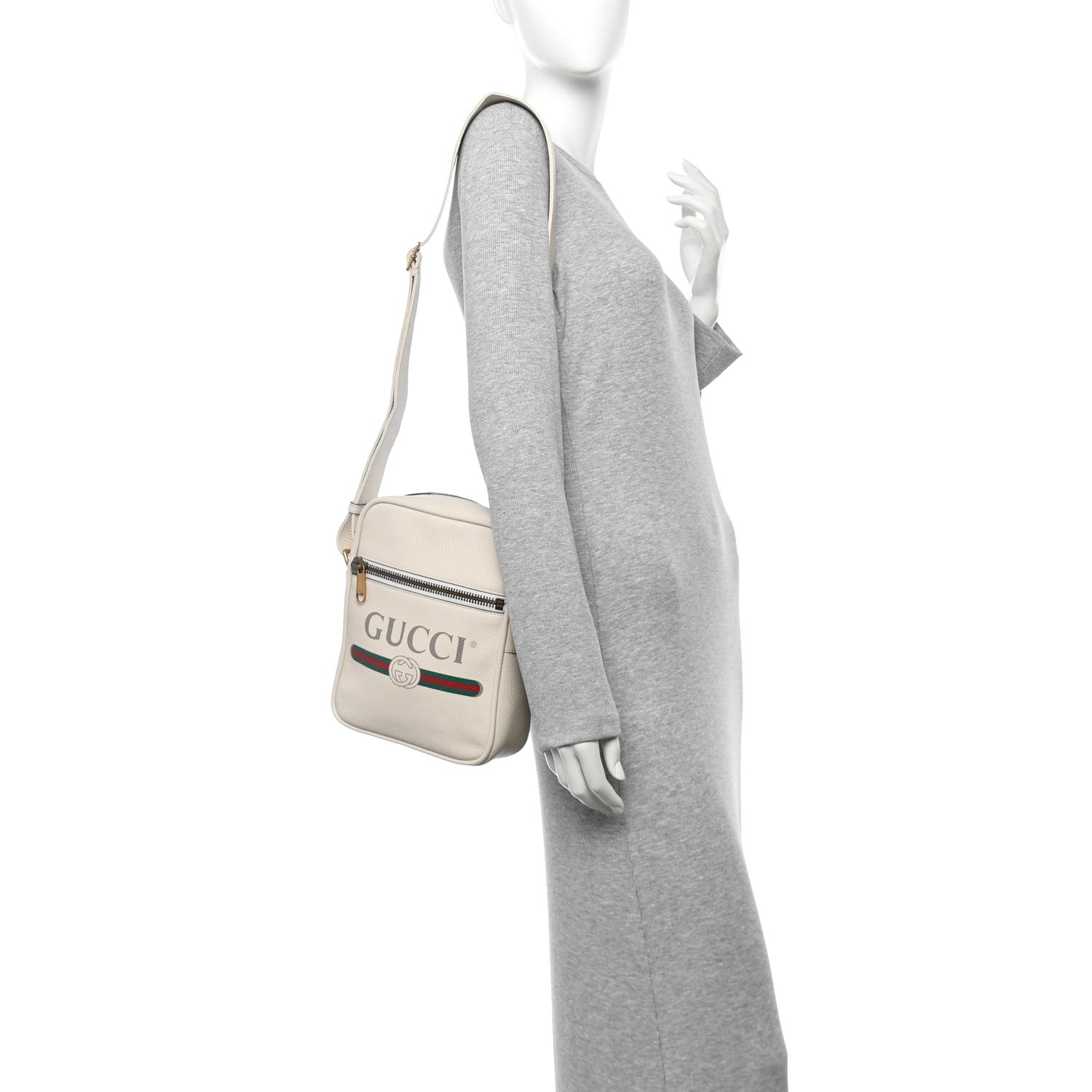 Gucci Grained Calfskin Logo Messenger Bag White 2 of 14