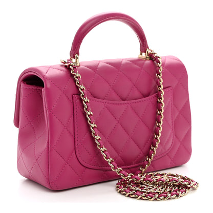 Chanel Lambskin Quilted Mini Top Handle Rectangular Flap Dark Pink 3 of 11