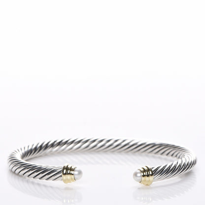 David Yurman Sterling Silver 14K Yellow Gold Pearl 5mm Cable Classics Petite Color Bracelet 3 of 6