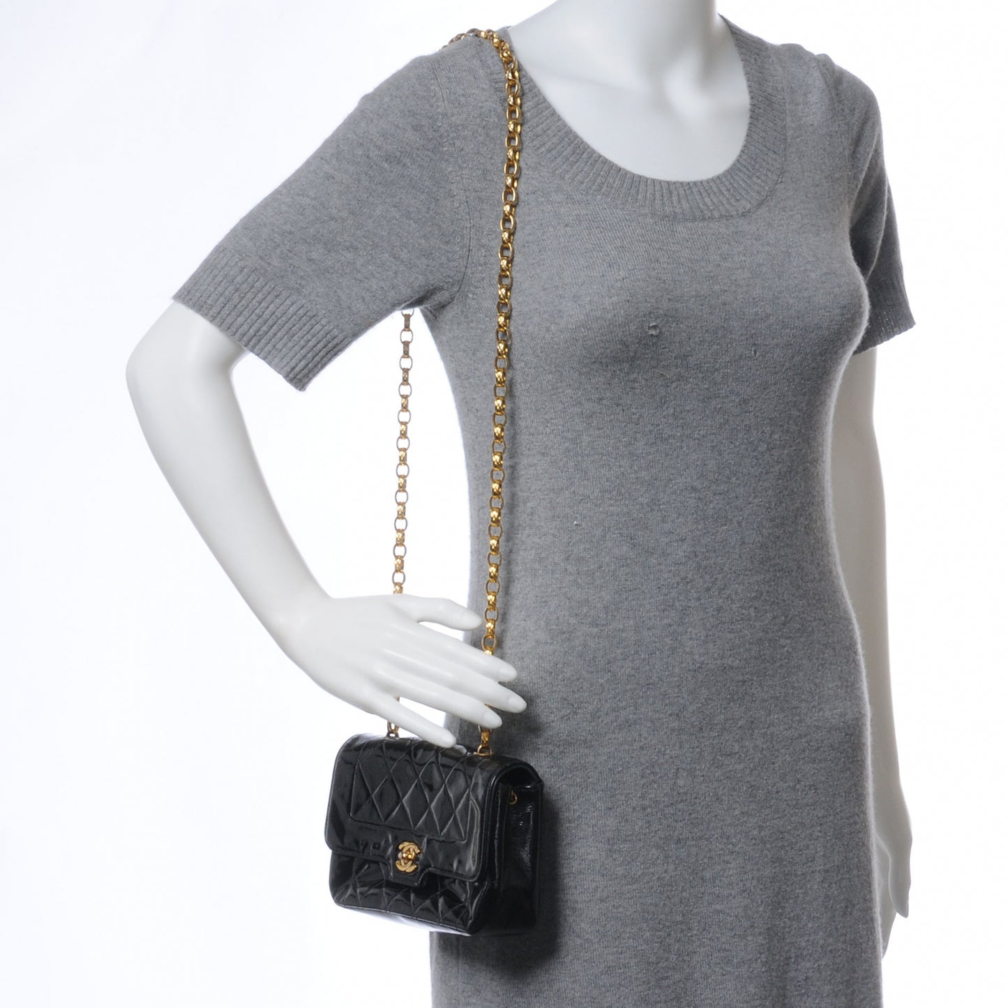 Patent Quilted Mini Flap Black
