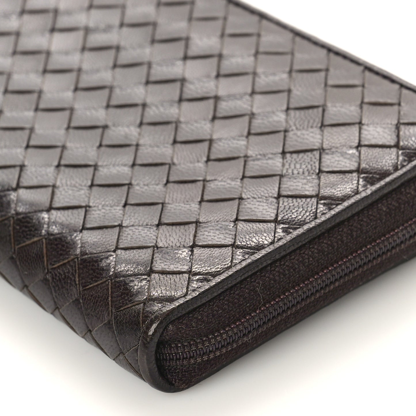 Nappa Intrecciato Zip Around Wallet Ebano