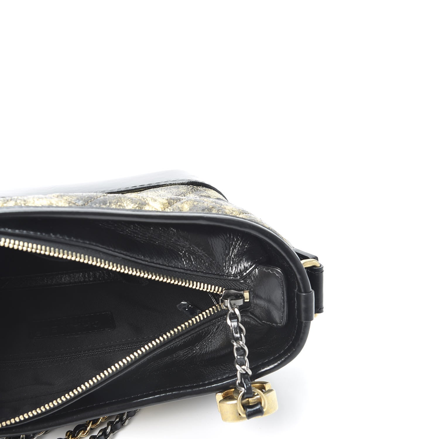 Chanel Metallic Crumpled Goatskin Quilted Small Gabrielle Hobo Black Gold 4 of 9
