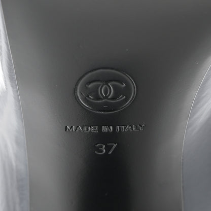 Chanel Shiny Goatskin Cap Toe Mary Jane Pumps 37 Navy Blue Dark Gray 8 of 9