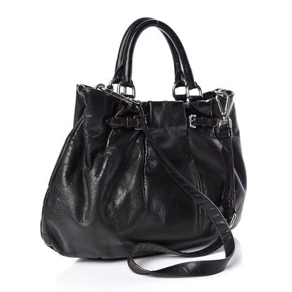 Prada Soft Calfskin Pleated Tote Black 3 of 26