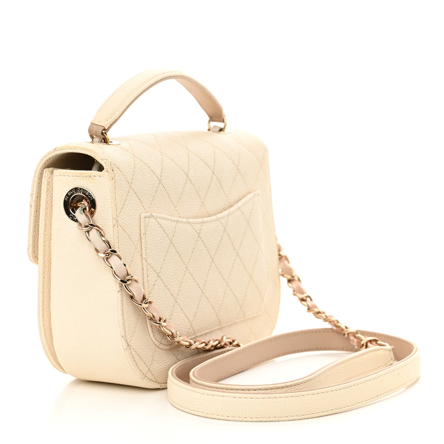 Chanel Grained Calfskin Quilted Small Cuba Top Handle Flap White 3 of 14