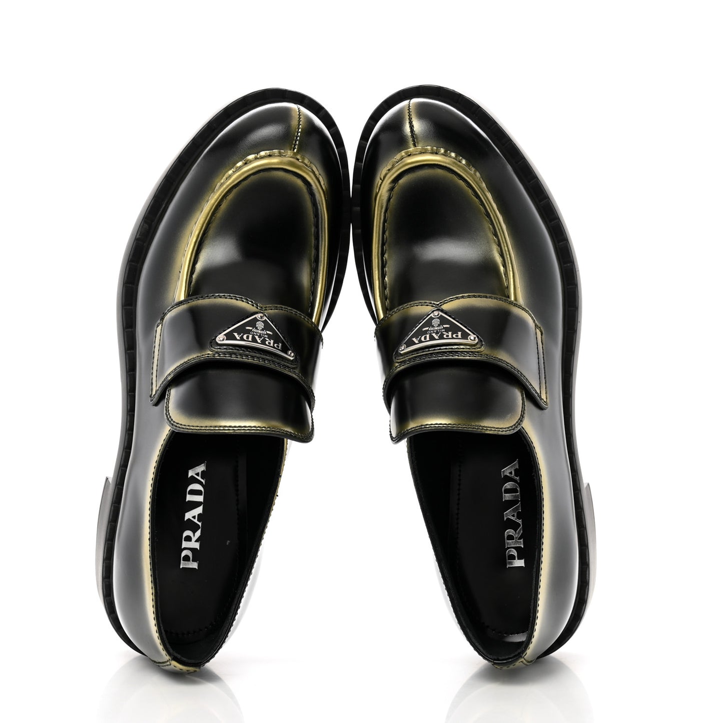 Spazzolato Sfumato Metal Triangle Logo 50mm Loafers 40.5 Black Platino