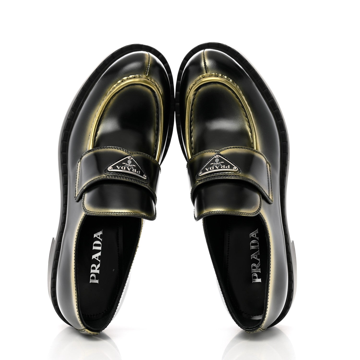 Prada Spazzolato Sfumato Metal Triangle Logo 50mm Loafers 40.5 Black Platino 2 of 11